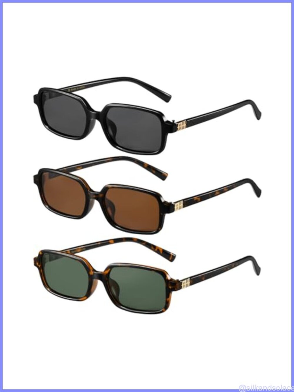 Polarized Narrow Rectangle Sunglasses UV400 Retro 90s 3 Pack